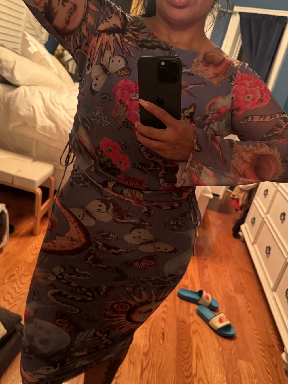 Desigual Floral and Butterfly Print Purple Dress